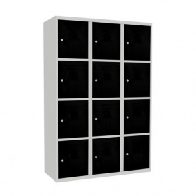 Svařovaná šatní skříň West, 12 boxů, cylindrický zámek, šedá/černá
