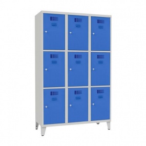 Svařovaná šatní skříň Jensen, 9 boxů, cylindrický zámek, šedá/světle modrá