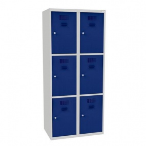 Svařovaná šatní skříň Jared, 6 boxů, cylindrický zámek, šedá/tmavě modrá