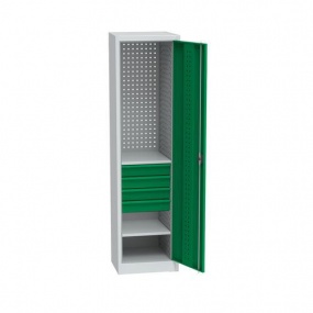 Kovová dílenská skříň na nářadí, 4 zásuvky, 195 x 50,5 x 50 cm, světle šedá/zelená