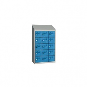 Svařovaná skříň na osobní věci Olaf, 15 boxů, otočný uzávěr, šedá/světle modrá