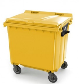 Plastový kontejner 1100l,s plochým víkem,žlutý