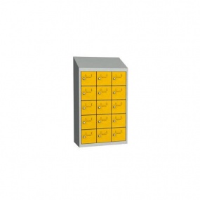 Svařovaná skříň na osobní věci Olaf, 15 boxů, otočný uzávěr, šedá/žlutá