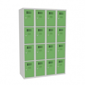 Svařovaná šatní skříň George, 16 boxů, cylindrický zámek, šedá/zelená