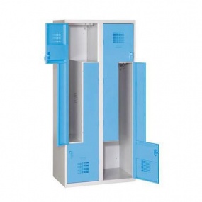 Svařovaná šatní skříň Steven, dveře Z, 4 oddíly, cylindrický zámek, šedá/sv. modrá