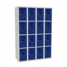 Svařovaná šatní skříň George, 16 boxů, cylindrický zámek, šedá/tmavě modrá