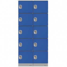 Montovaný plastový šatní modul Manutan Murphy, 10 boxů, cylindrický zámek, šedý/modrý
