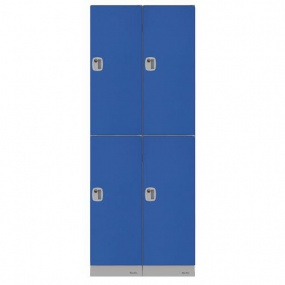 Montovaný plastový šatní modul Manutan Murphy, 4 boxy, cylindrický zámek, šedý/modrý